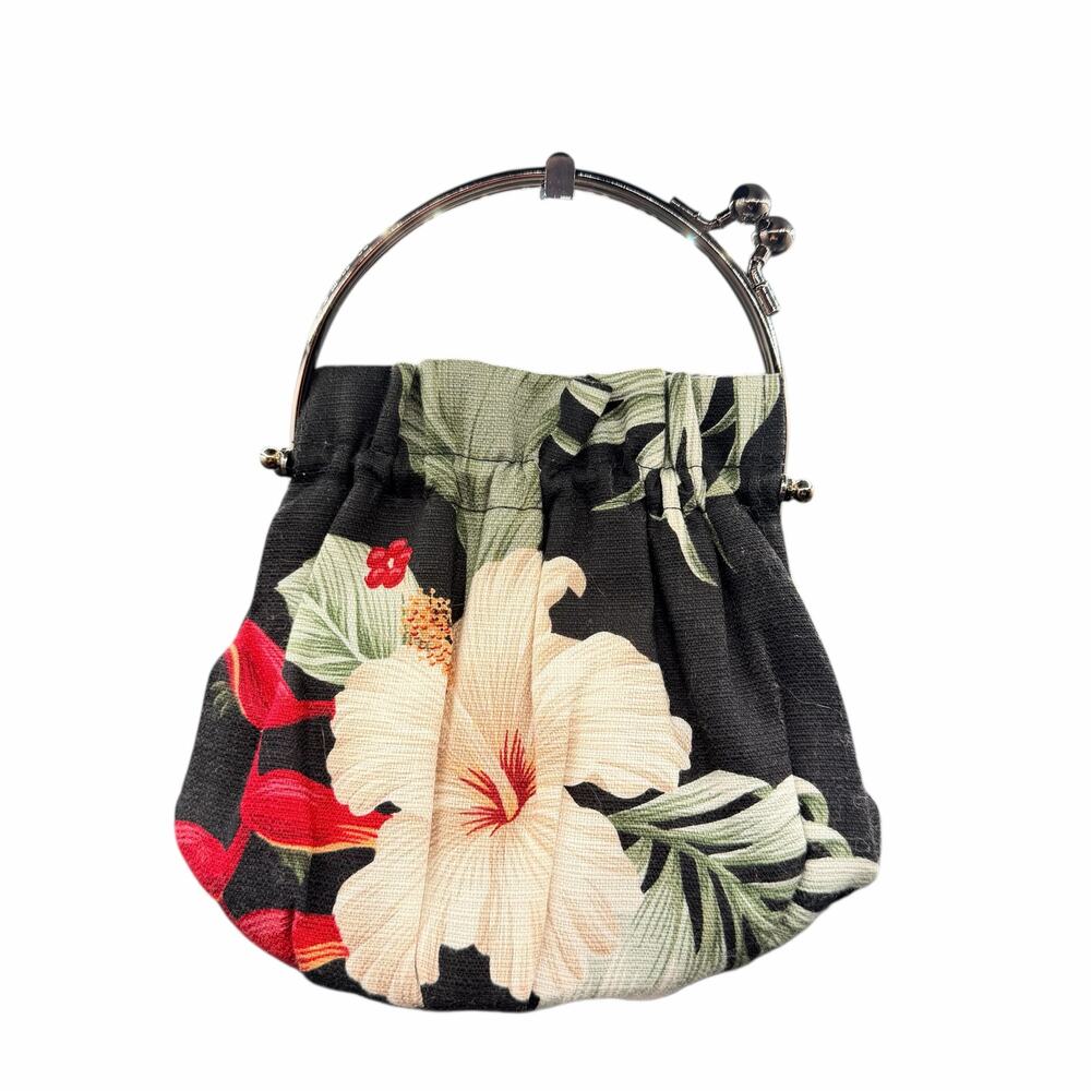 Vintage ABBA Hawaii Floral Kiss Lock Mini Purse Tropical Fabric Bag